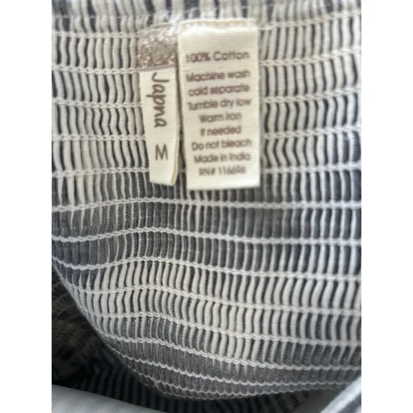 Japna Grey White Striped Tie Front Wide Leg Slit Jumpsuit Size M 100% cotton - Image 6