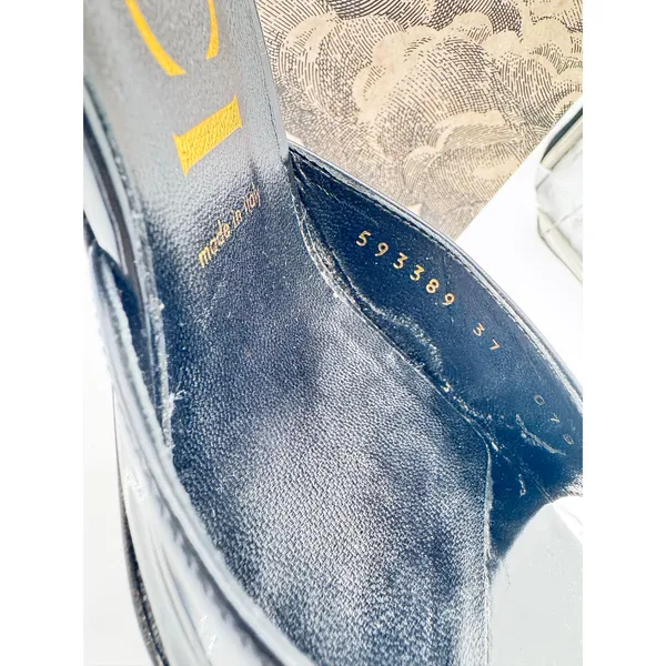 Gucci Scarlet Black Patent Leather Open Toe Mule Slides Heels EU 37 - Image 10
