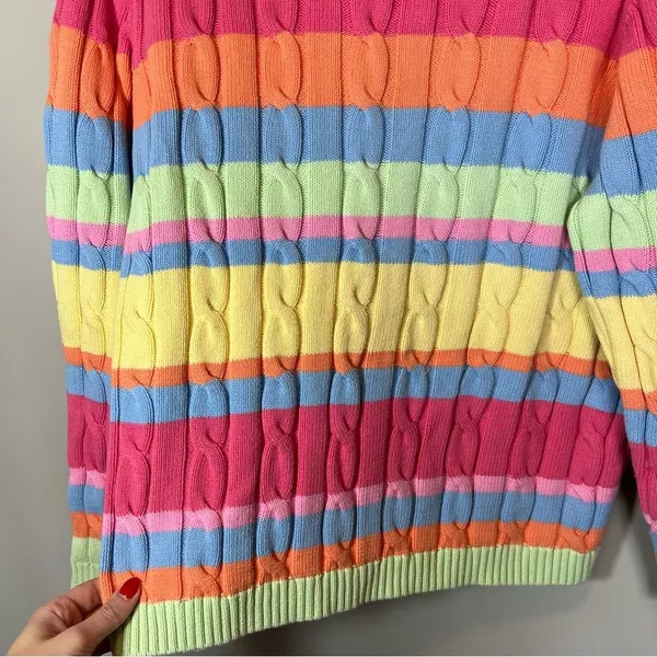 Appleseeds Women’s Striped‎ Pastel Rainbow Sweater Cable Knit Chunky PXL - Image 4