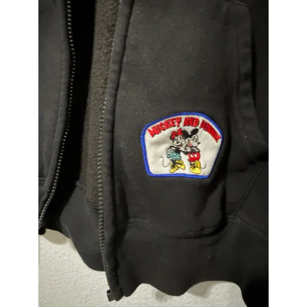 Disney Women Hoodie Sweater M Mickey Mouse Minnie Mouse Black Broken Zipper Y2K - Image 8