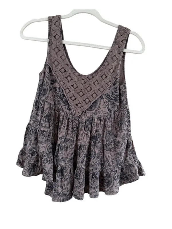 Free People Taupe Lace-Trim Printed Camisole - Image 10