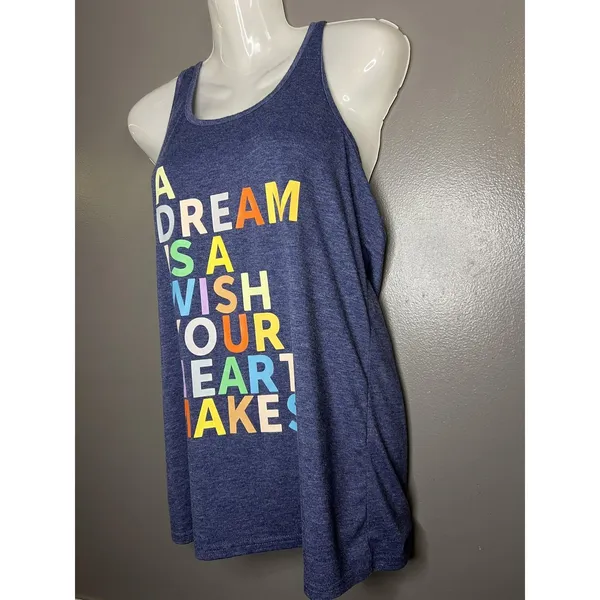 Source Unknown A Dream Is A Wish Your Heart Makes Tank Top Womens Medium Blue Racerback Graphic - Image 3