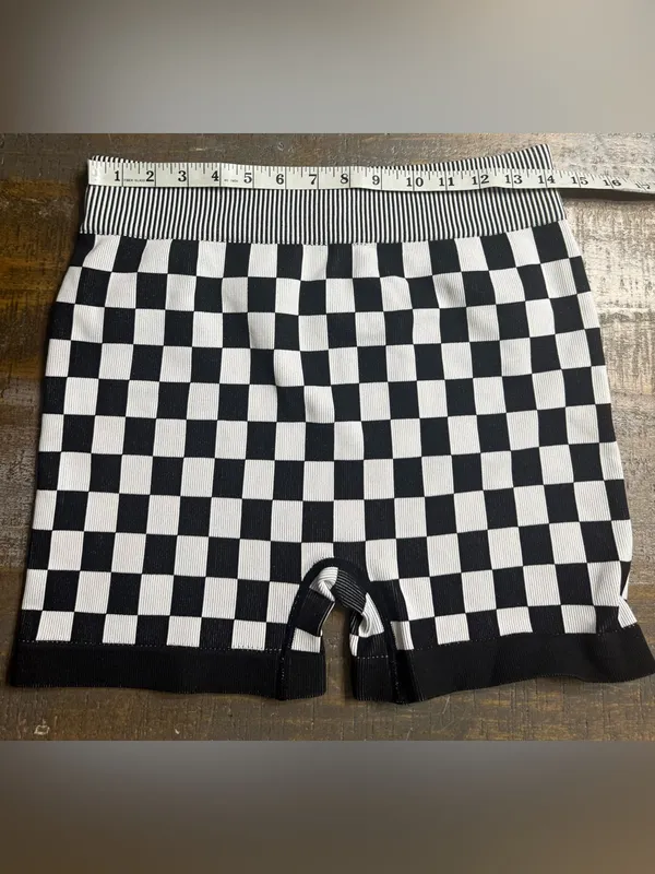 Kimberly Checkerboard High-Rise Bike Shorts — Black & White - Image 5