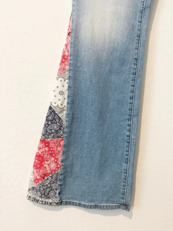 Driftwood Farrah Patchwork Bandana Flare Leg Jeans Size 30 Western Boho Cowgirl - Image 5