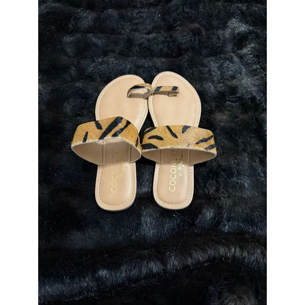COCONUTS BY MATISSE Riva Leather Calf Hair Animal Print Sandals Flats Toe Ring 9 - Image 4