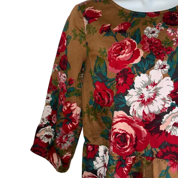 BROOKS BROTHERS Red Fleece Floral Peplum Cotton Blouse 3/4" Sleeves EUC‎ Size 6 - Image 4