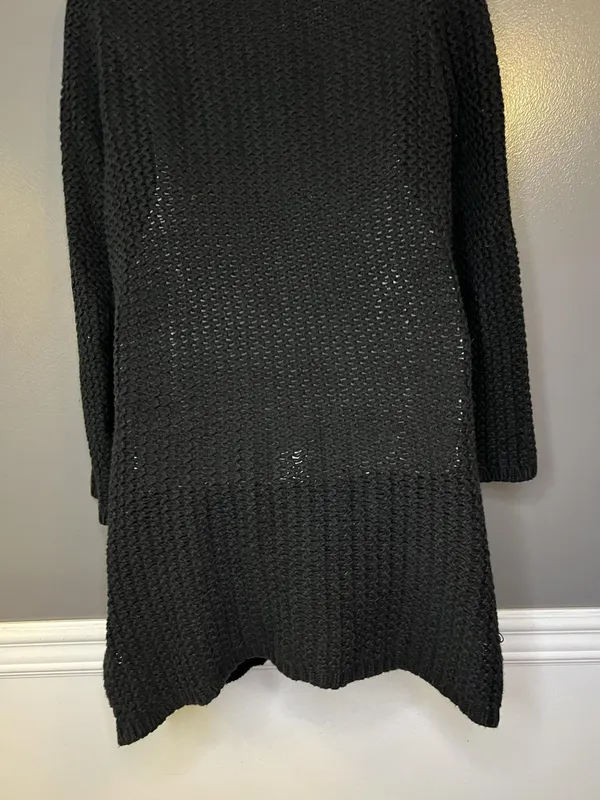 Lucky Brand Cardigan Sweater Womens Medium Black Open Knit Long Duster Pockets - Image 8