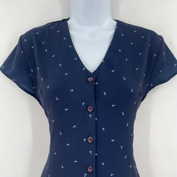 Yacht 21 Lace Up Corset Anchor Dress Sz S Coastal Preppy Nautical Sailor Beach - Image 3