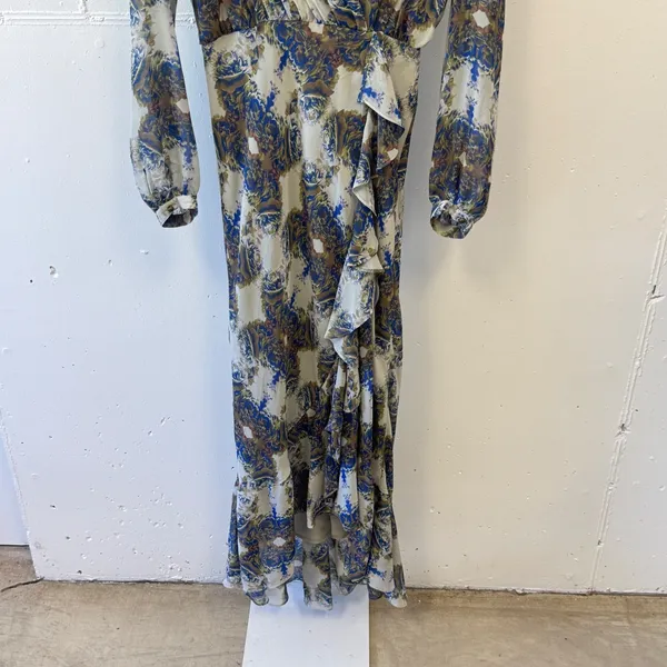 Twelfth Street by Cynthia Vincent Boho Floral Paisley Wrap Maxi Dress Blue Beige - Image 4