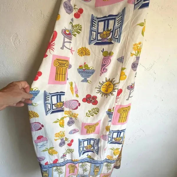 Japna Strapless Maxi Dress XS Mediterranean Greece Coastal Print Linen Blend NWT - Image 7