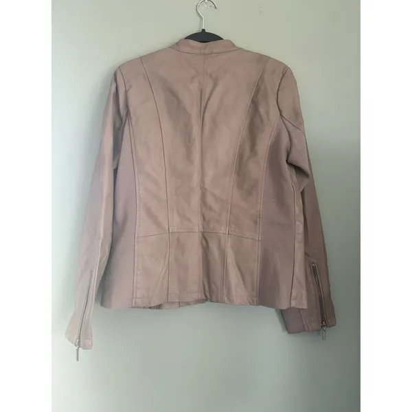 Mo-Ka Women's Faux Leather Beige Jacket Zip Front Long Sleeve Pockets Size M - Image 7