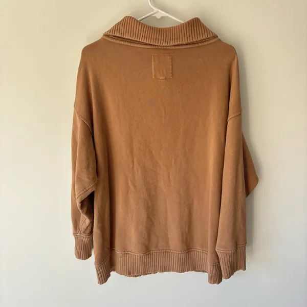 Aerie Brown Down To Earth Quarter Zip Pullover Sweatshirt Oversized Ribbed - Image 6