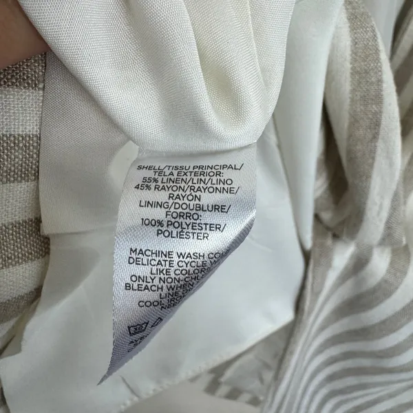 LOFT Tan White Striped Linen Blend Single Button Blazer Jacket Womens 6 - Image 4
