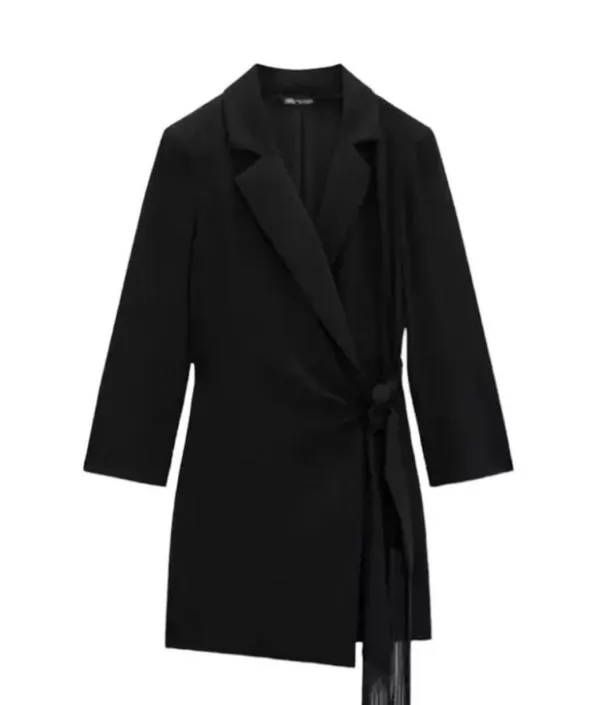 Zara blazer dress with fringes tied wrapped mini tailored black - Image 6