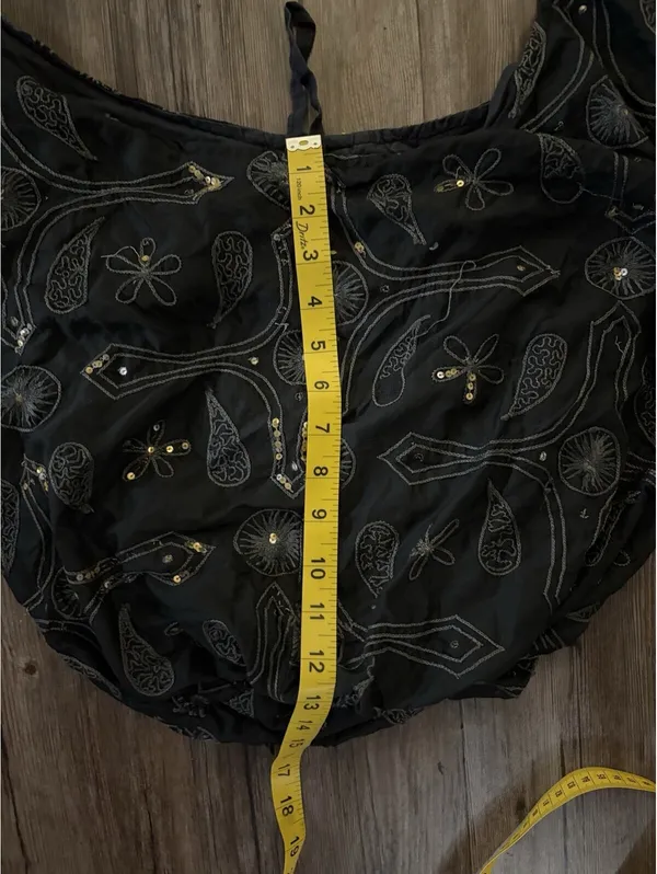 Black Embroidery Slouchy Hobo Bag Sequin Accents Boho - Image 5
