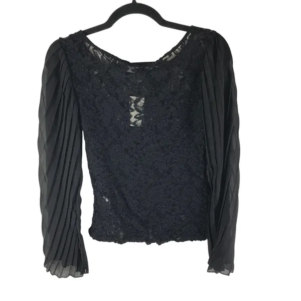 Miss Finch Womens Top Lace Sheer Pleated Sleeve Goth Y2K Black M - Image 2