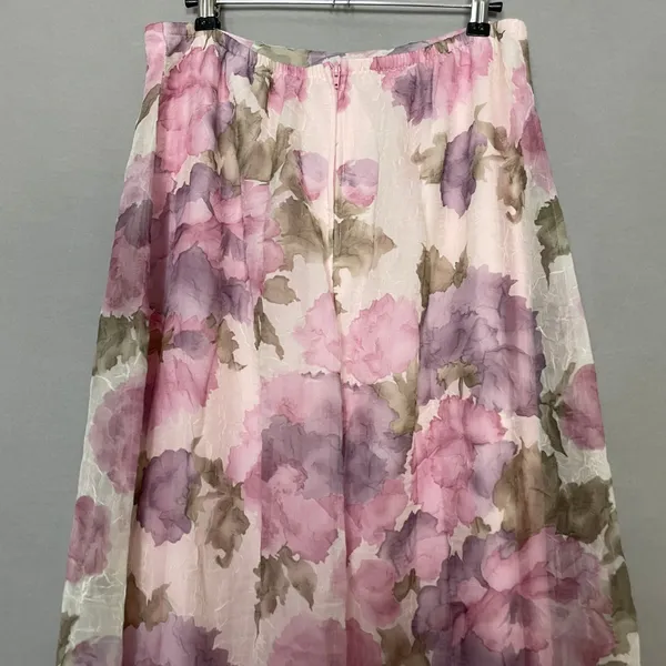 Vintage Floral Skirt Crinkle Pink Crinkle Maxi A-Line Made in USA Romantic 90s - Image 5