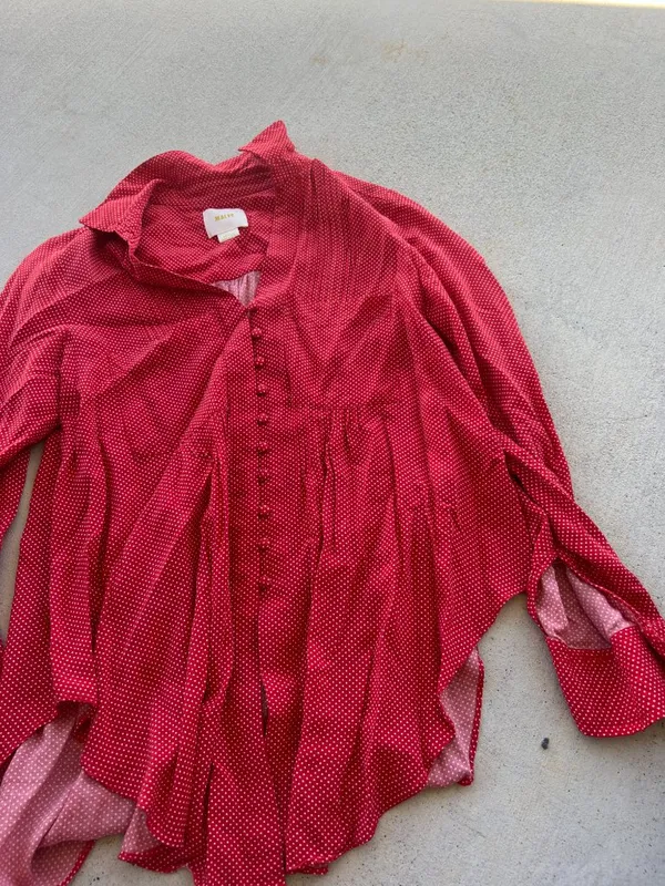 Anthropologie Maeve Matilda Polka Dot Blouse Button‎ Front Red White Size S - Image 8