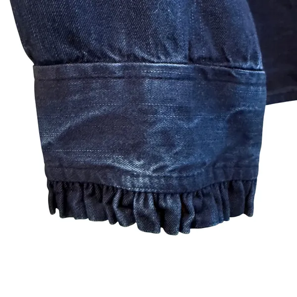 LOFT‎ Button Down Blouse Navy Blue Boho Ruffle Trim Lyocell Denim Womens XXL - Image 3