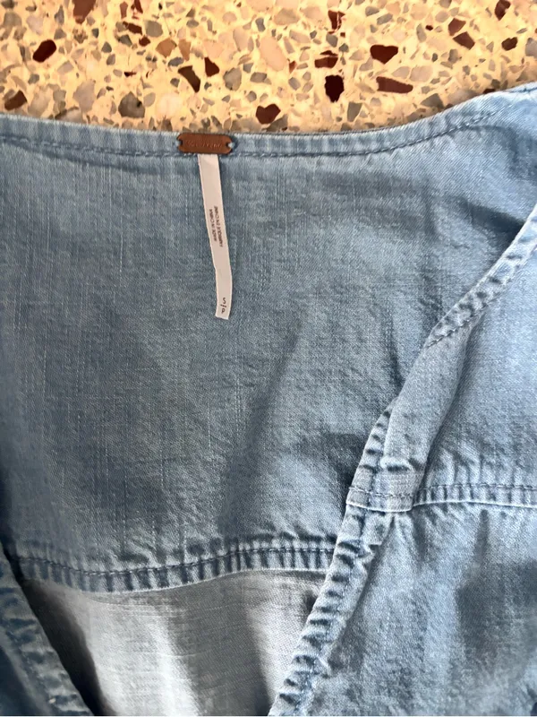 Free People Chambray Cotton Denim Mini Dress Belted Blue Front Zip SZ small - Image 7