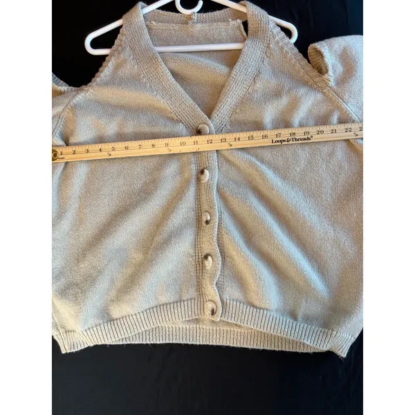 Tan Beige Cold Shoulder Button Front Cardigan Knit Sweater 3XL Size 3X - Image 5