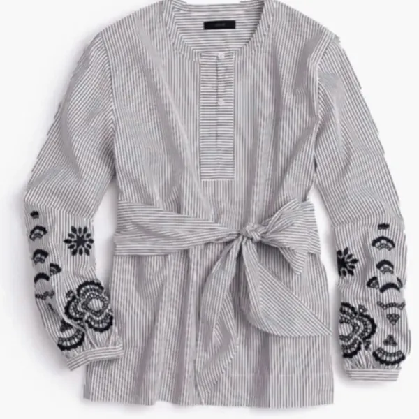 J.Crew striped embroidered tie front blouse size M - Image 2