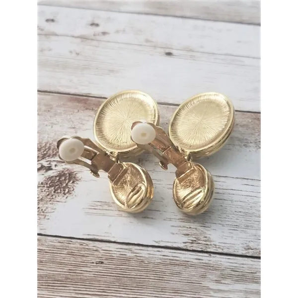 Vintage Clip On Earrings Statement Dangle Gold Tone with Spotted Silver Tone - Image 4
