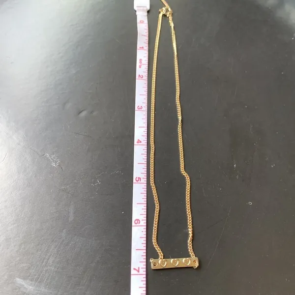 Gold Tone Three Heart Bar Necklace - Image 4