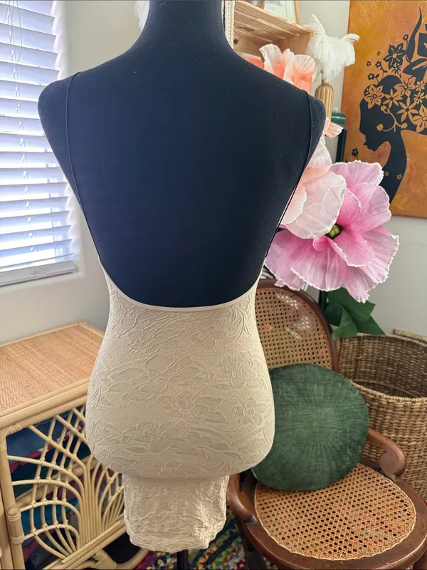 Free People Intimately Beige Textured Bodycon Open Back Mini Dress - Image 2