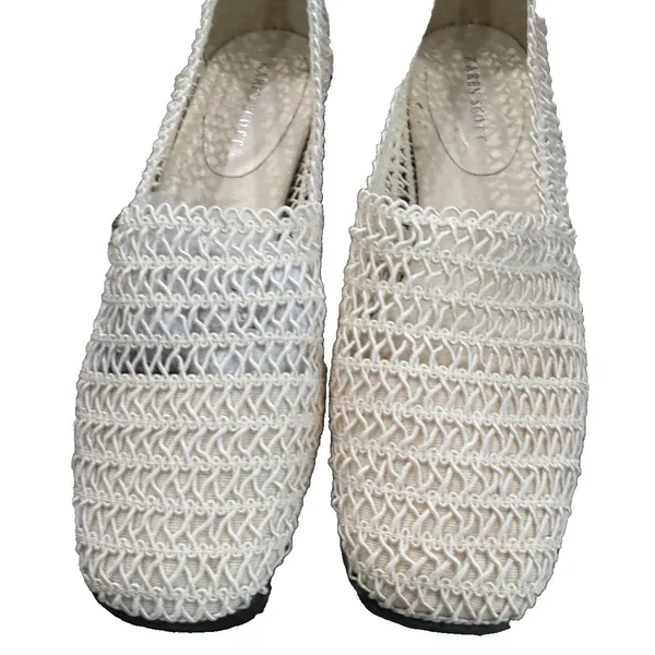 Vintage 90s Karen Scott Woven Mesh Ballet Flats Cream Stretch Loafers 7.5W NIB - Image 4