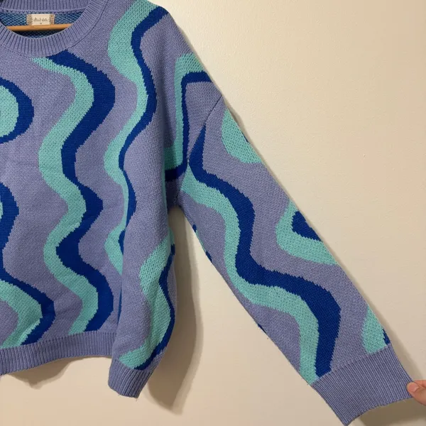 Altar’d State Waves Abstract Sweater Size Medium Blue Purple Funky Retro Cowgirl - Image 4
