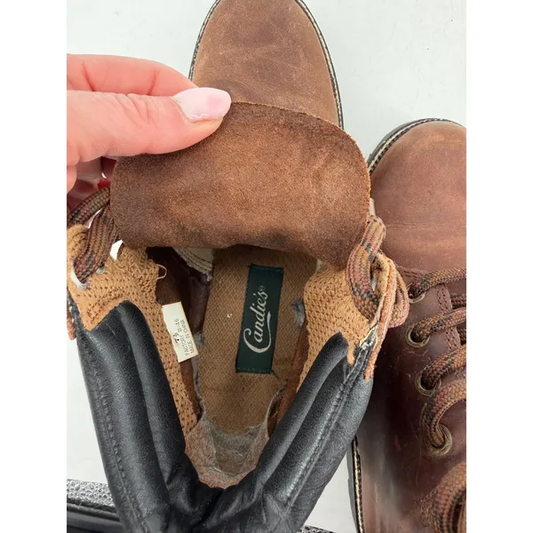 Candies Ankle Boots Womens 7.5 Brown Leather Lug Sole Vintage 90s Grunge Utility - Image 7