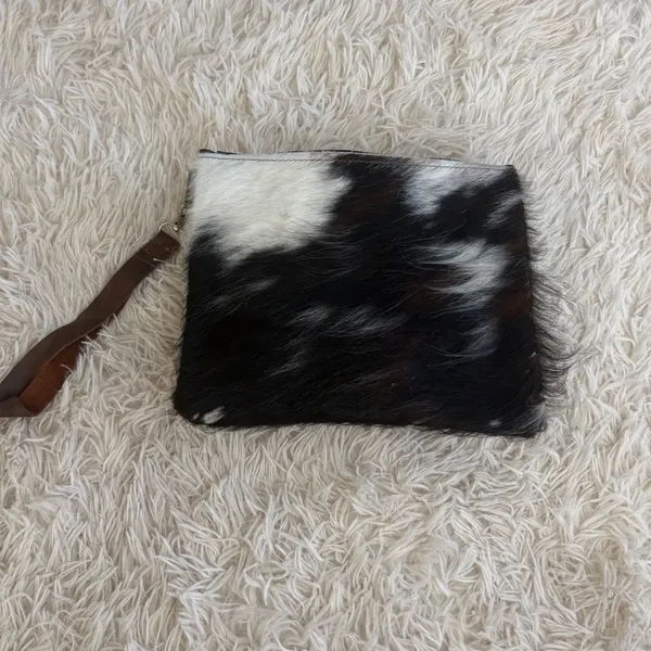 Tooled Navajo Leather & Hair on Hide Wristlet Pouch Clutch Aztec Southwestern‎ - Image 2