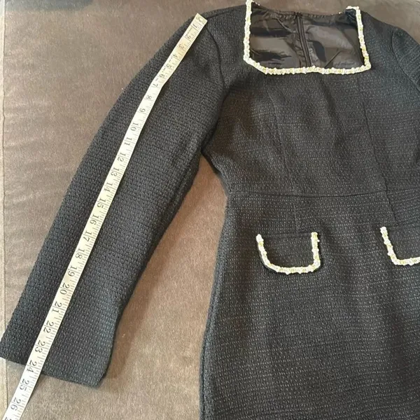 Women’s Short Black Dress Square Neck Faux Pearl-Like Trim **Tag L fits like M - Image 13