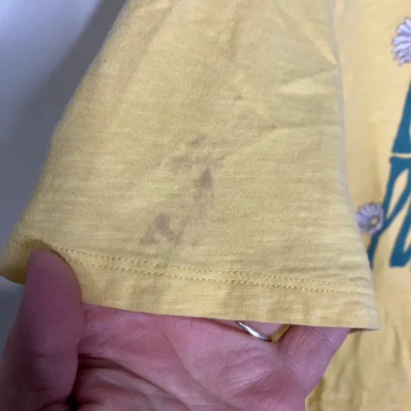 Wildfox radiate positivity hi-low t-shirt yellow‎ womens size XL peace sign boho - Image 4