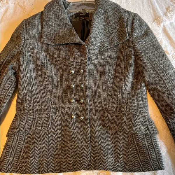 Womens Blazer Size US 8 EU 38 Gray Herringbone H&M Wool‎ Blend Jacket - Image 16