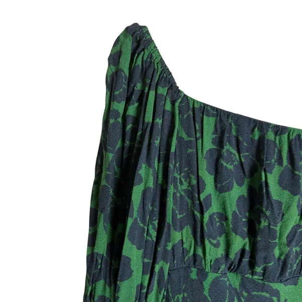 Peter Som Green Floral Print Crepe Long Sleeve Square Neck Midi Dress Size 6 - Image 8