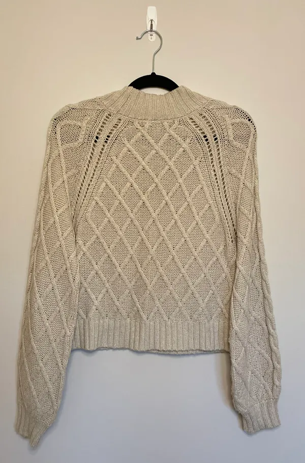 American Eagle Cable Knit Long Sleeve Cropped Sweater, Tan/Beige, Size S, EUC - Image 8