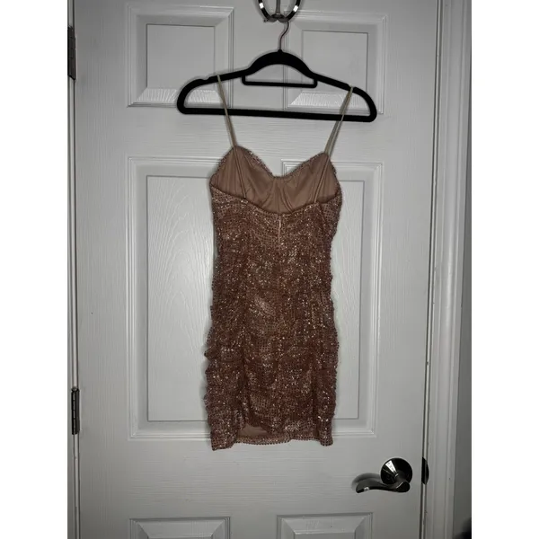 HELLO MOLLY NWT‎ Bottles Of Bubbles Rose Gold Mini Dress Size 4 Glitter Sparkle - Image 5