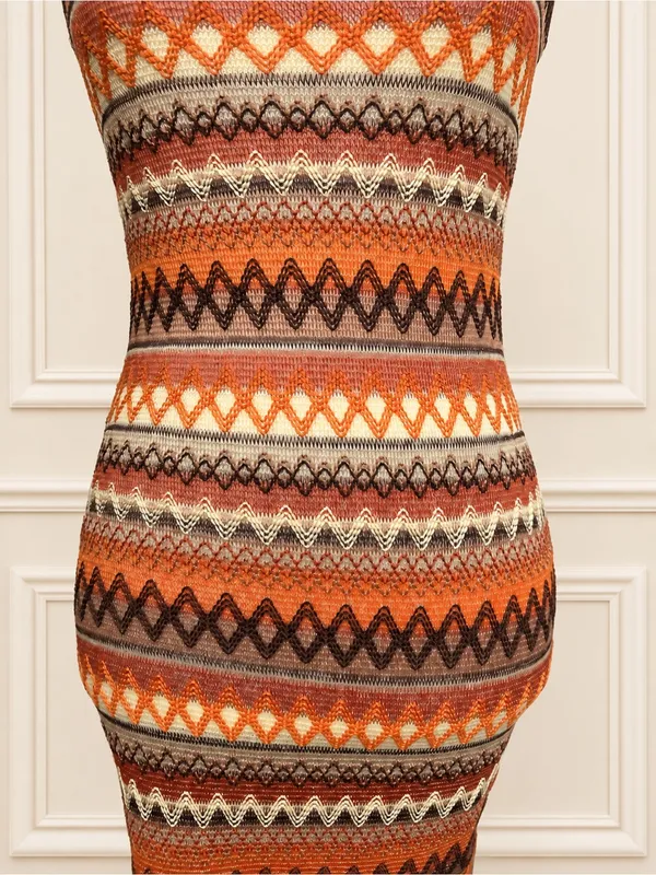 Y2K Boho Geometric Open-Knit Bodycon Maxi Dress Small Missoni Inspired Boho Chic - Image 6