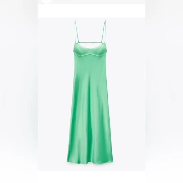 Zara Mint Green Satin Midi Slip Dress - Image 5