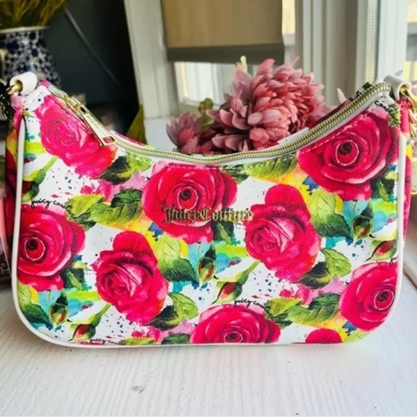 Juicy Couture Rose Print Crescent Shoulder Bag NWT Floral Purse - Image 3