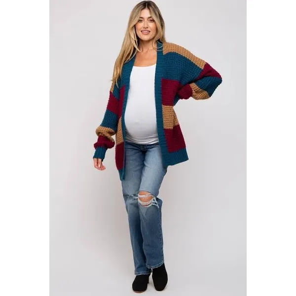 Baltic Born‎ Jonah Chunky Knit Cardigan Womens S/M NWT Striped Waffle Sweater - Image 2