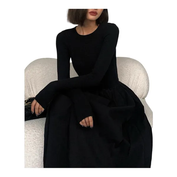 COMMENSE Leisure Pockets Long Sleeve Long Dress COLOR - Black, size large NWT - Image 4