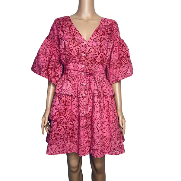 Tuckernuck Ro’s Garden Hunan Floral Mini Dress M Pink Flutter Sleeve V Neck NEW - Image 2