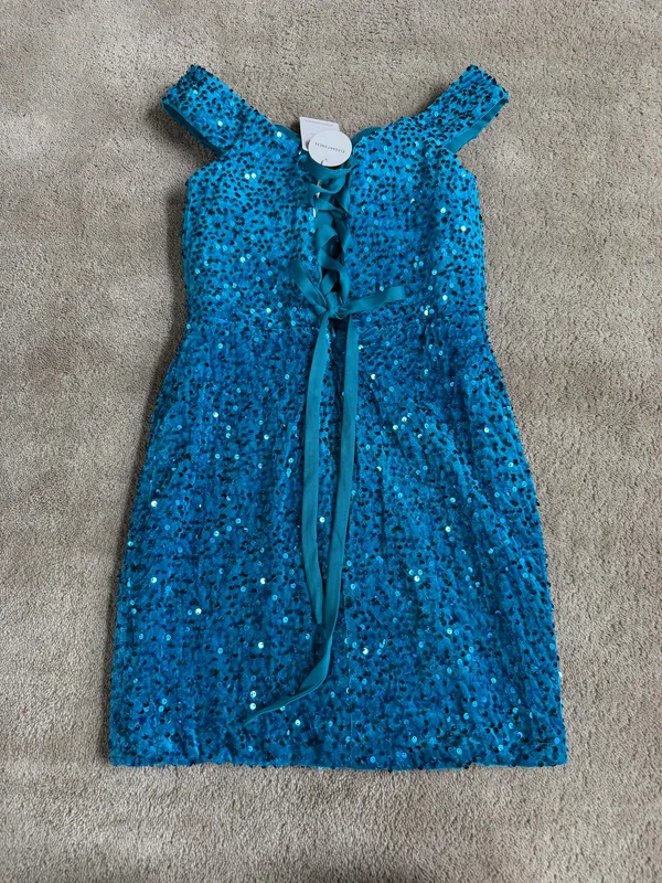 Teal Blue Sequin Lace - Image 3