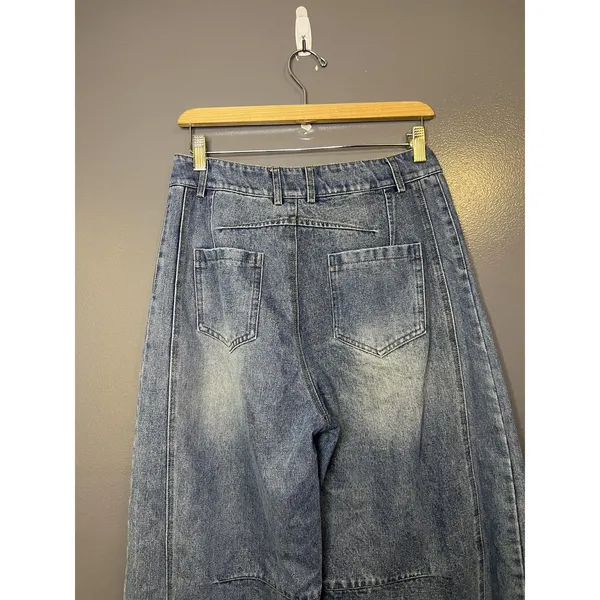 Jeans Womens M Blue Medium Wash High Rise Relaxed Tapered Seamed Denim - Image 5