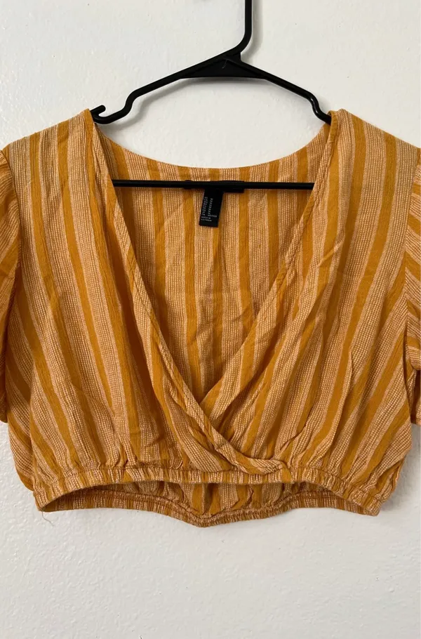 Forever 21 Golden Yellow Stripe Crop Blouse - Image 5