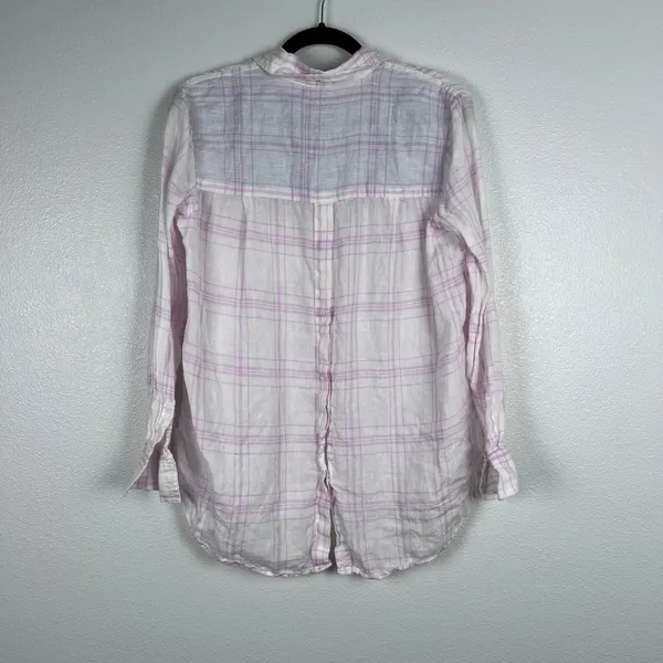Free People Women's No Limits Plaid Linen Button‎ Down Shirt Sz XS - Image 6