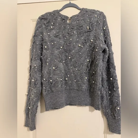 Zara Gray Sweater Gray Textured Wool Blend Cozy‎ Chunky Sweater Coquette - Image 4